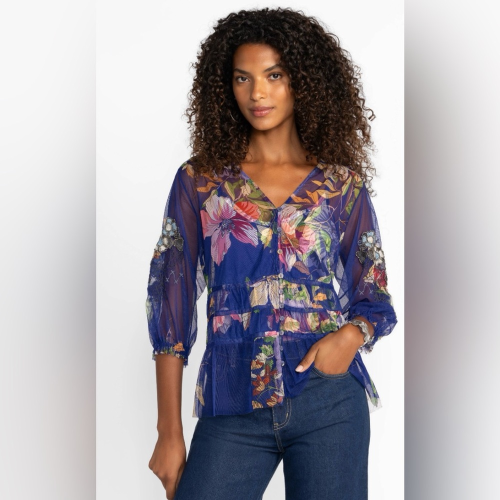 NWT Johnny Was Mazzy Ruched Blouse w/Camisole, Sz S